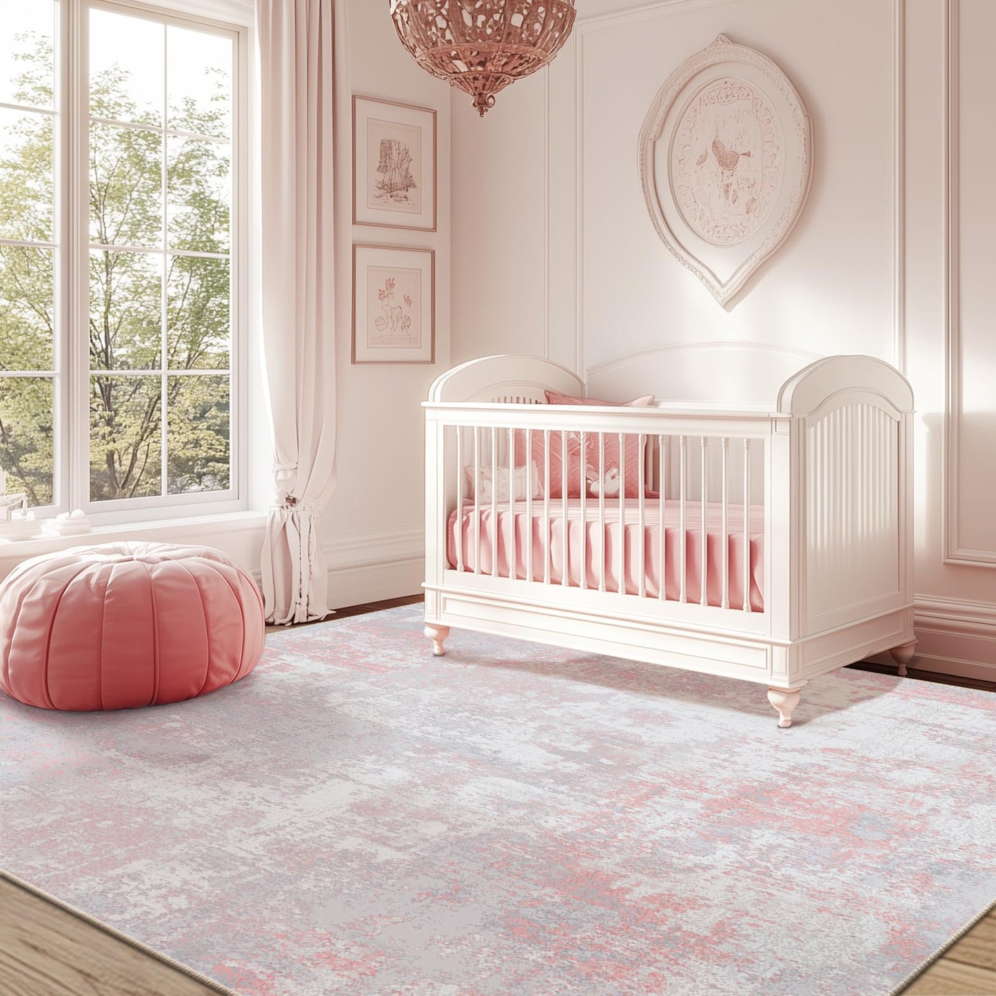 RELEANY Washable Area Rugs 5'x7' Non-Slip Modern Abstract Soft for Living Room Entryway Bedroom Kitchen, Print Pattern, Grey Pink