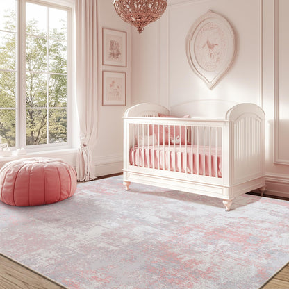 RELEANY Washable Area Rugs 5'x7' Non-Slip Modern Abstract Soft for Living Room Entryway Bedroom Kitchen, Print Pattern, Grey Pink