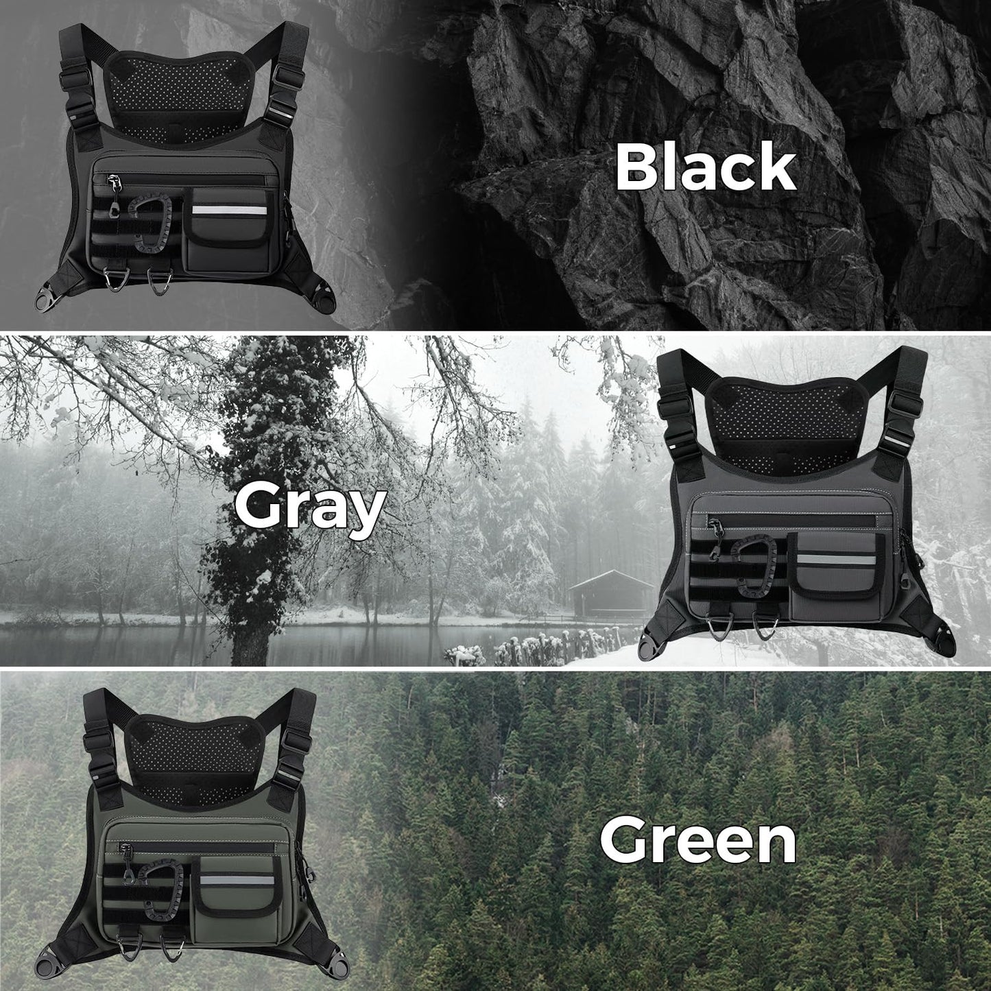 Muserise Outdoor Chest Bag For Men, EDC Chest Pack With Built-In Phone Holder, Lightweight Chest Rig Pouch (Black New)