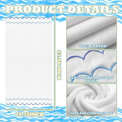 2 Pcs Scalloped Hand Towels 100% Cotton Fingertip Towels