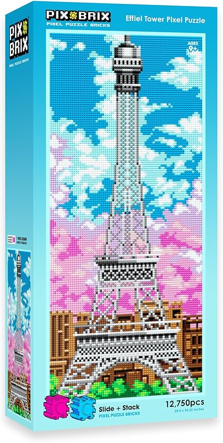 Pix Brix Pixel Art kit Puzzle Bricks - Eiffel Tower 12750 Pieces - Patented Colorful Building Bricks Create 2D and 3D Builds Without Water Iron or Glue - Stem Toys for Adults and Kids