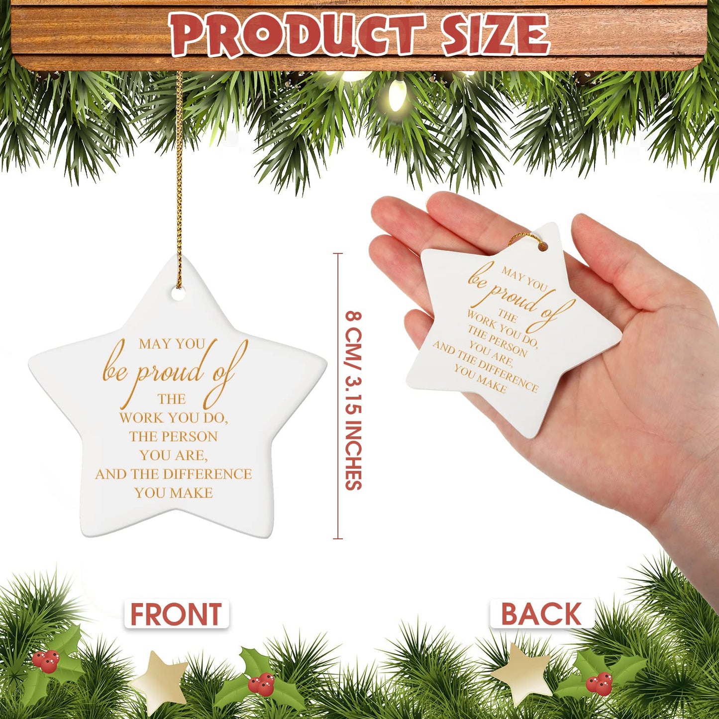 Sieral 20 Pieces Christmas Appreciation Gift for Employee Women Star Shaped Ornaments Thanksgiving Ceramics Hanging Plaque Keepsake Christmas Tree Ornaments for Customer Service Vet Tech Week Nurse