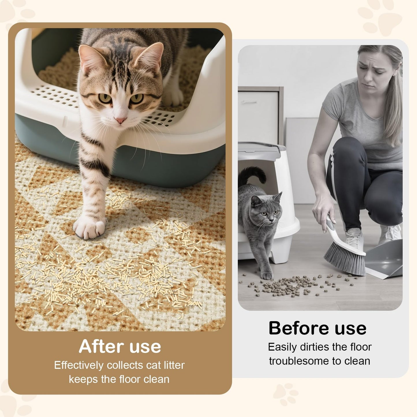 Bienbee Cat Litter Mat, 33" x 22" Litters Box Mat Machine Washable Less Waste Waterproof Litter Mats, Non-Slip Cat Litters Trapping Mats Easy to Clean Linen Geometric L