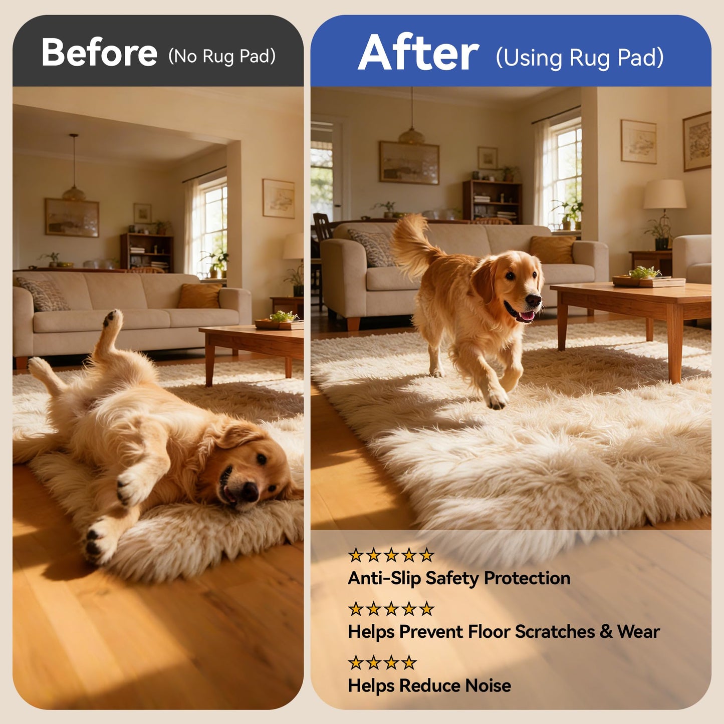 Foboull Strong Rug Pad Gripper, 5X Non-Slip Power, Grips Help Keep Area Rugs Safe and in Place, Slip and Skid Resistant Pads for Hard Floors, Under Carpet Mat Cushion and Hardwood Protection 2x3 FT