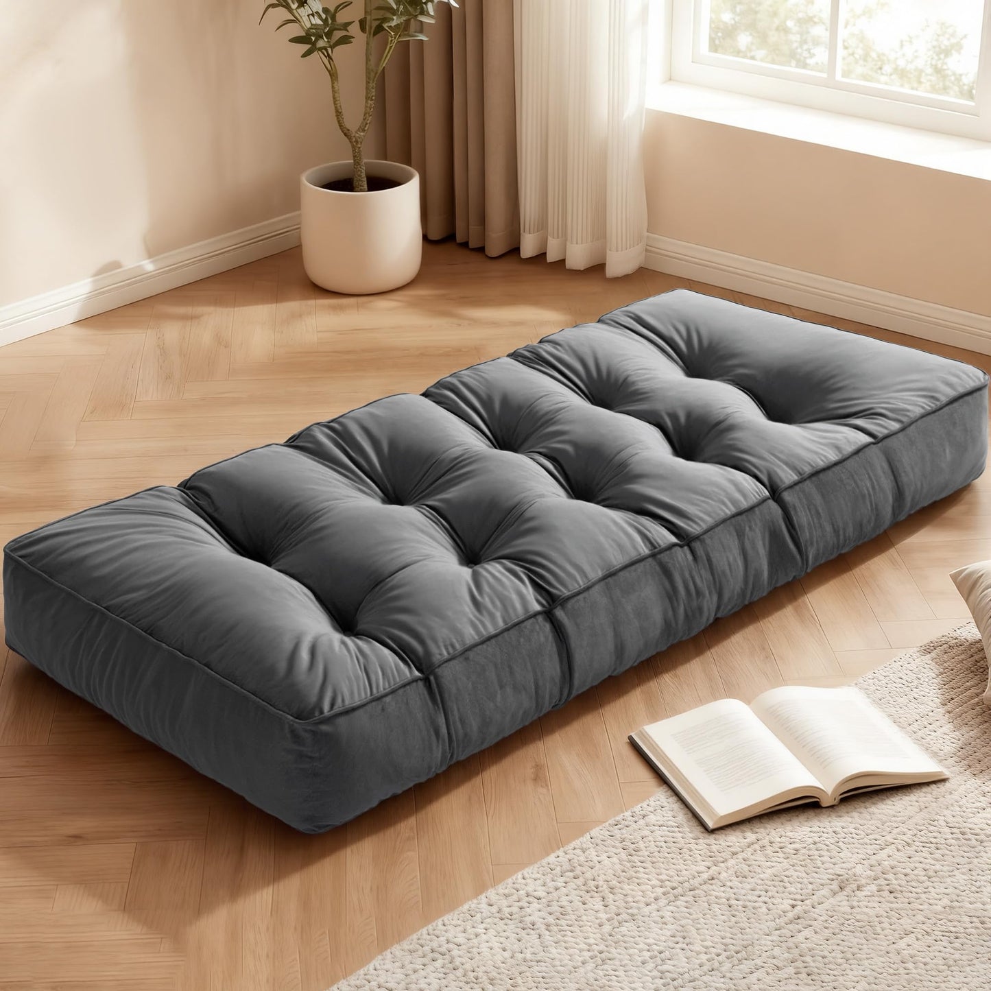 HOMBYS 6 Inch Thick Japanese Floor Mattress, 74"x27" Foldable Futon Mattress Tatami Floor Bed, Portable Futon Cushion for Home, Camping & Yoga, Gray