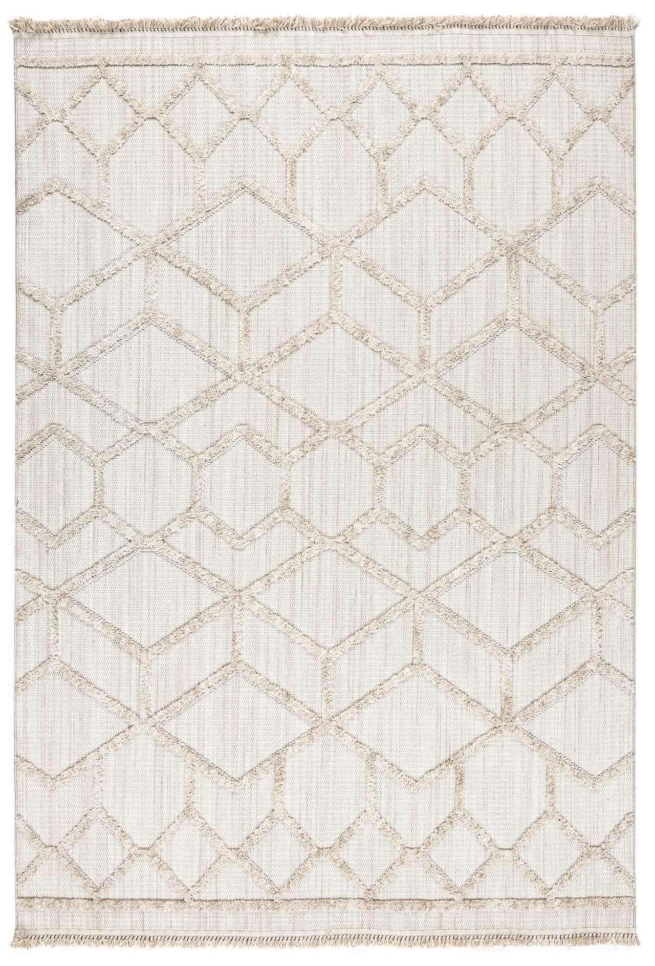 Hauteloom Hive Farmhouse Living Room Bedroom Modern Moroccan Trellis Area Rug - Soft Shaggy High Low Carpet - High Pile - Bohemian, Boho - Gray, Brown, Beige, Cream - 5'3" x 7'