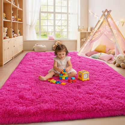 Soft Shaggy for Bedrooms, Hot Pink Area Rug, Fluffy Rugs for Living Room, Cozy Fuzzy Carpet for Kids, Perfect Indoor Decor for Boys and Girls 4x6 Feet