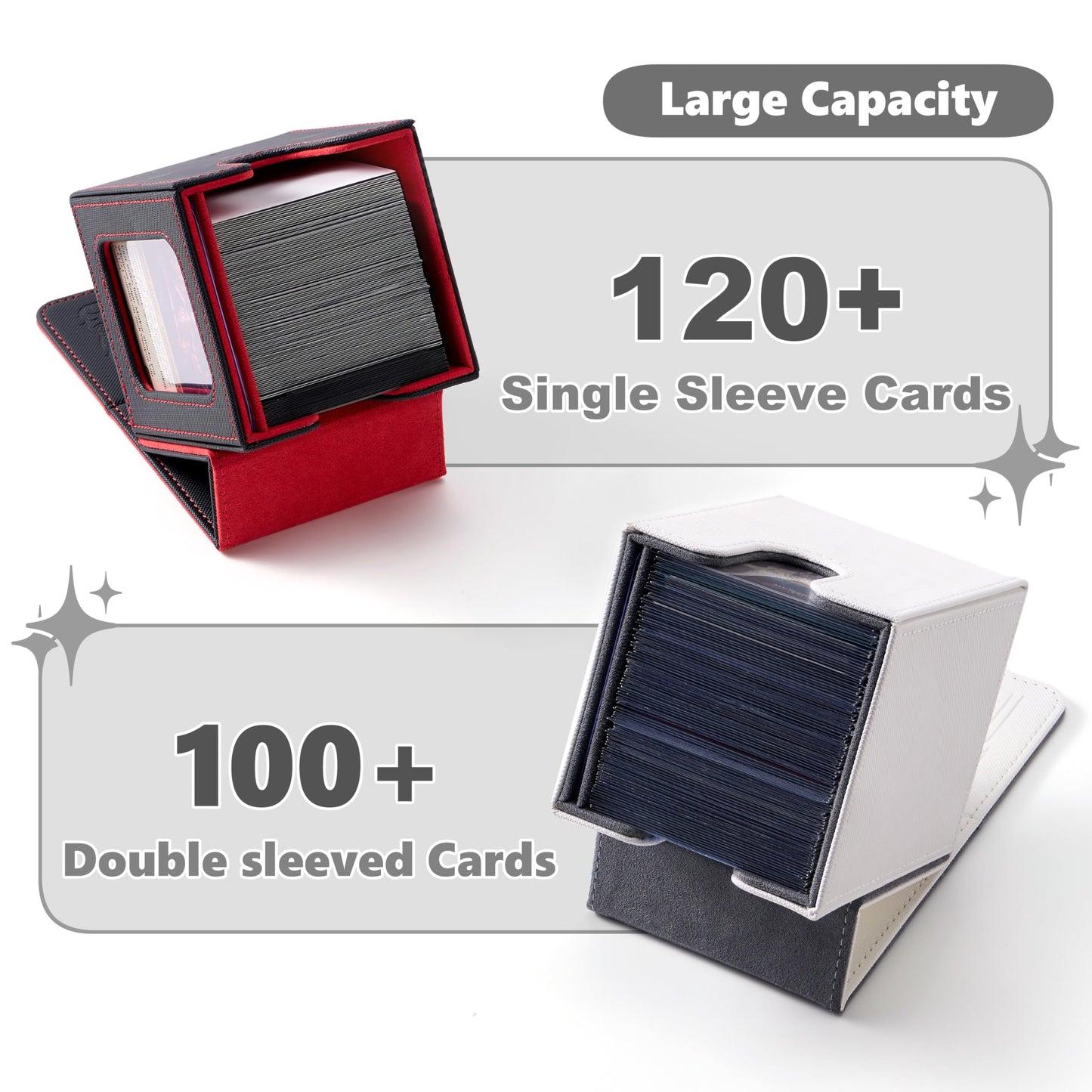 Venssu MTG Deck Box with Commander Display, Vampire Card Deck Case Fits 100 Double Sleeved Cards, TCG Card Storage Box with 2 Dividers and 1 Toploader (Black and Red)