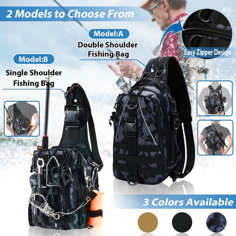 Aertiavty Compact Fishing Tackle Bag with Tackle Box and Rod Holder - Outdoor Sport Fishing Backpack (Black, Small)