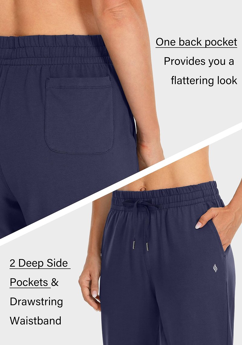 SANTINY Women's Cotton Sweatpants Yoga Lounge Casual Pants Open Bottom Sweat Pants for Women with Pockets (Navy_S)