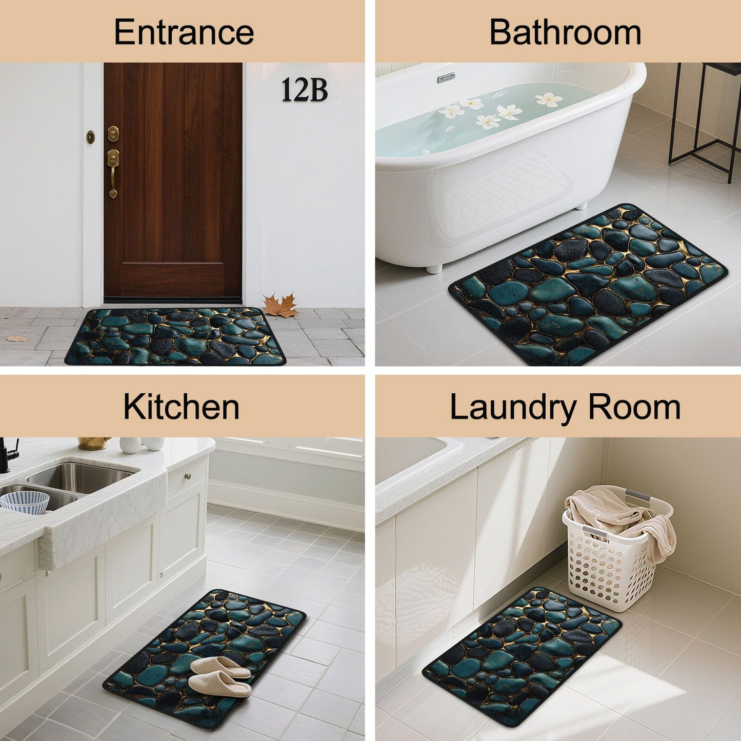 Worltoldb Cobblestone Door Mat Indoor Outdoor Entrance Floor Mats Non-Slip Washable Decor Rugs 27x15 Inch