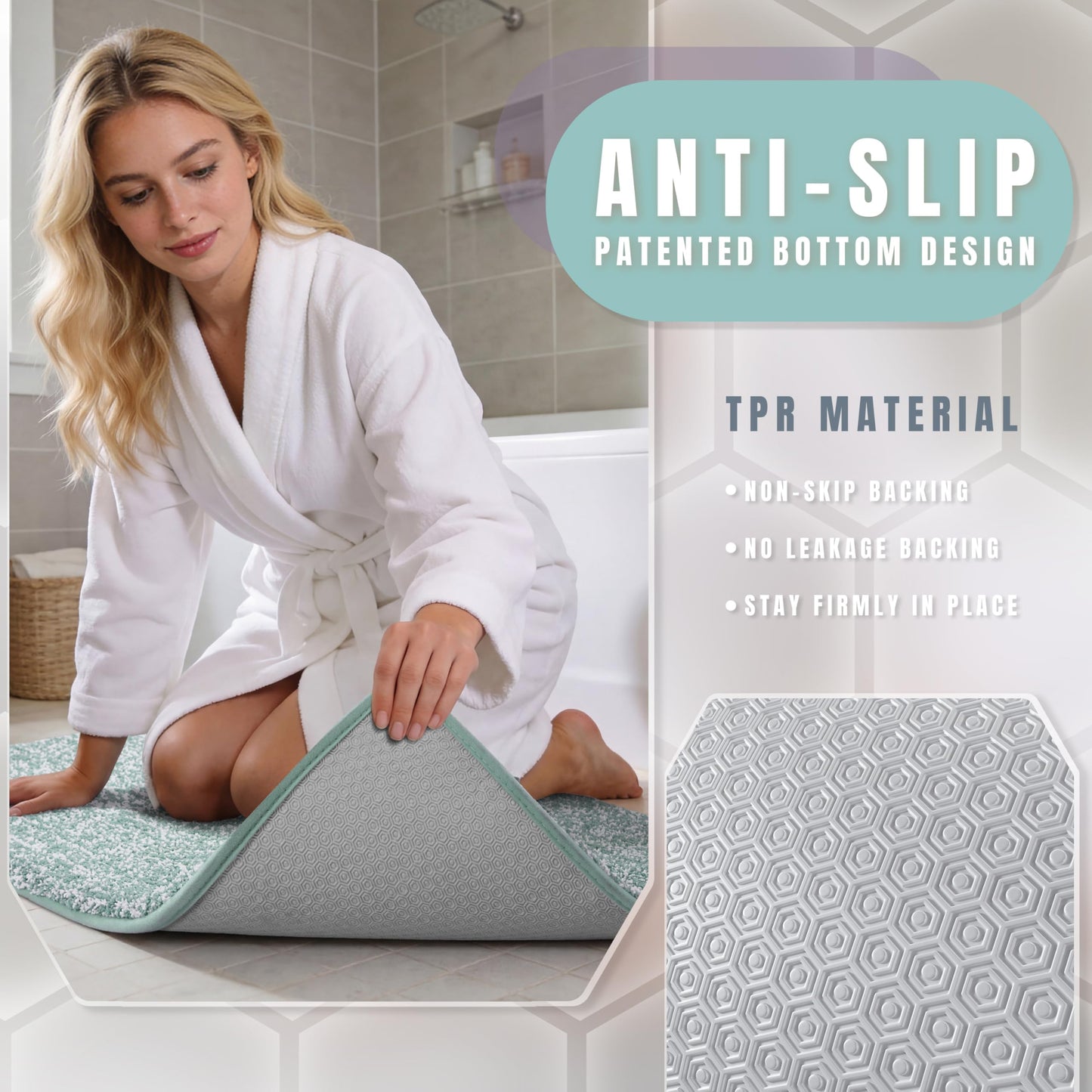 Yimobra Cushioned Anti-Fatigue Bathroom Rug, Bath Mat Non Slip Washable, Dense Soft Microfiber for Bathroom Sink, Shower, Tired Feet Comfort, Absorbent, 24" X 17", Light Blue and White