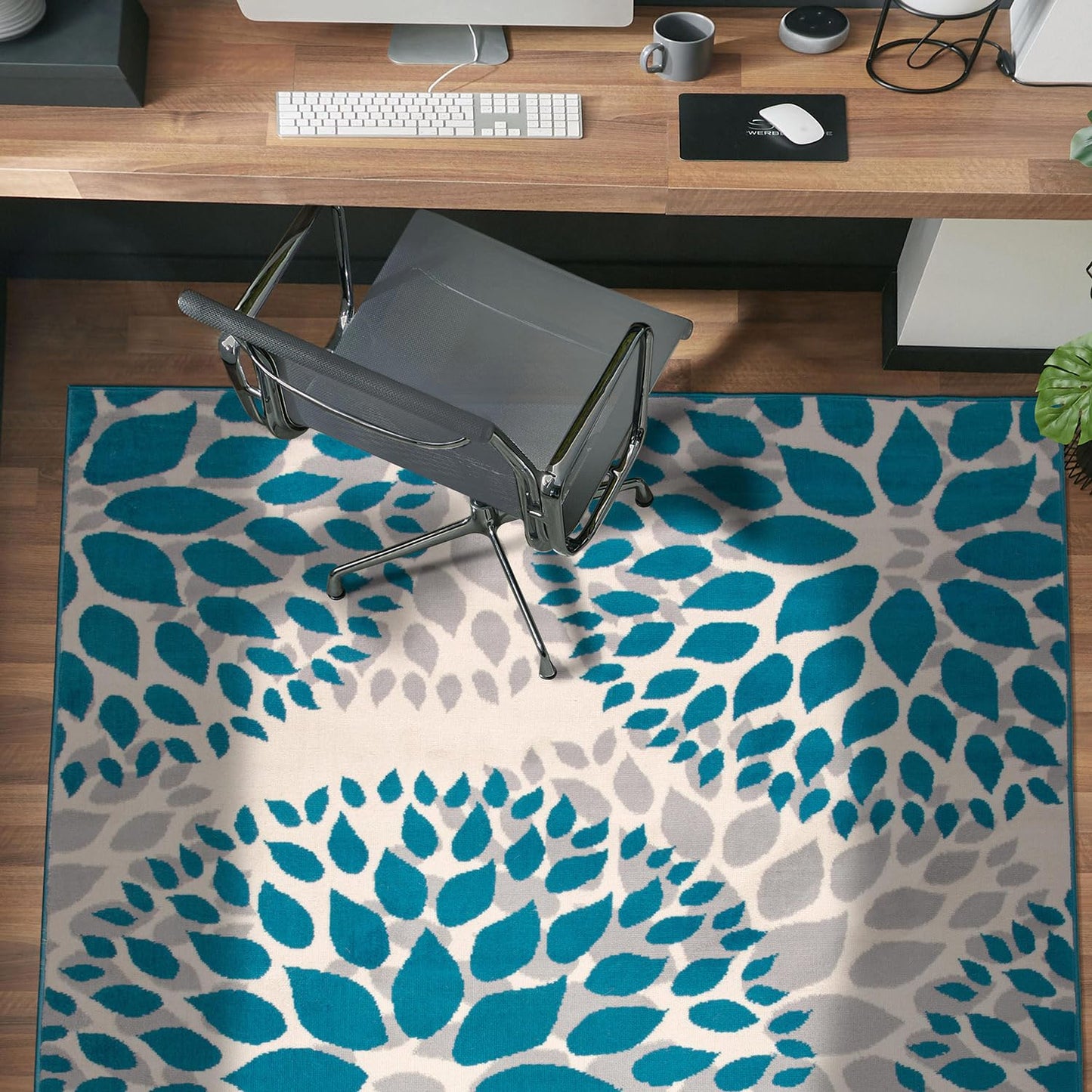 Rugshop Modern Floral Circles Design Easy Cleaning for Living Room,Bedroom,Home Office,Kitchen Non Shedding Area Rug 5' x 7' Blue