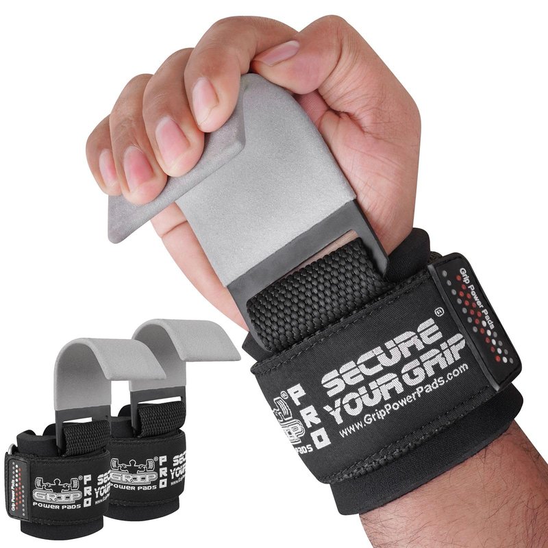 Weight Lifting Hooks Heavy Duty PRO Lifting Wrist Straps Deadlift Straps Power Lifting Grips Weightlifting Gym Gloves Men & Women (Gray, Men-Wrist Size Large)