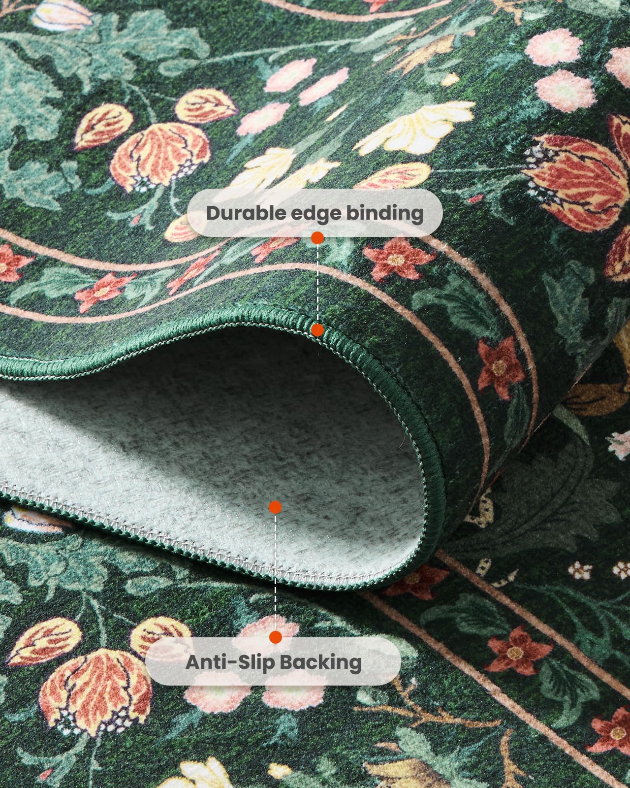 AMADA HOMEFURNISHING 8x10 Washable Area Rugs for Living Room, Non-Slip & Low-Profile Floral Large Area Rug with Durable Edge Binding, Soft Rugs for Living Room, Bedroom, Dining Room
