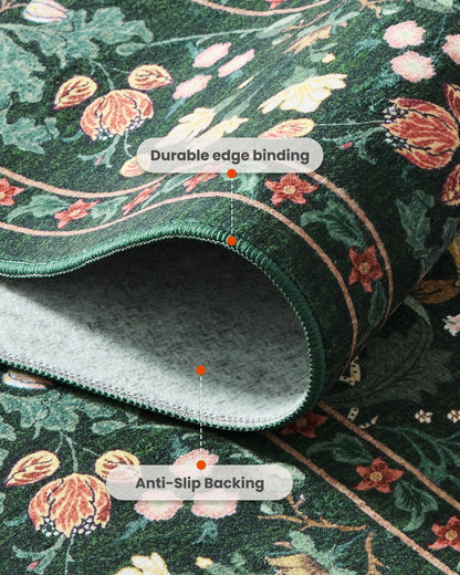AMADA HOMEFURNISHING 8x10 Washable Area Rugs for Living Room, Non-Slip & Low-Profile Floral Large Area Rug with Durable Edge Binding, Soft Rugs for Living Room, Bedroom, Dining Room