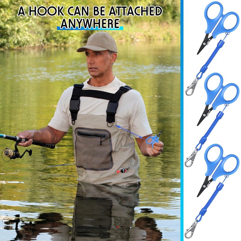 3 Pieces Fishing Scissors, Stainless Steel Fishing Line Cutter Portable Braided Line Cutter with Titanium Coating Fishings with Hook and Retractable Coil Lanyards Accessories(Blue)