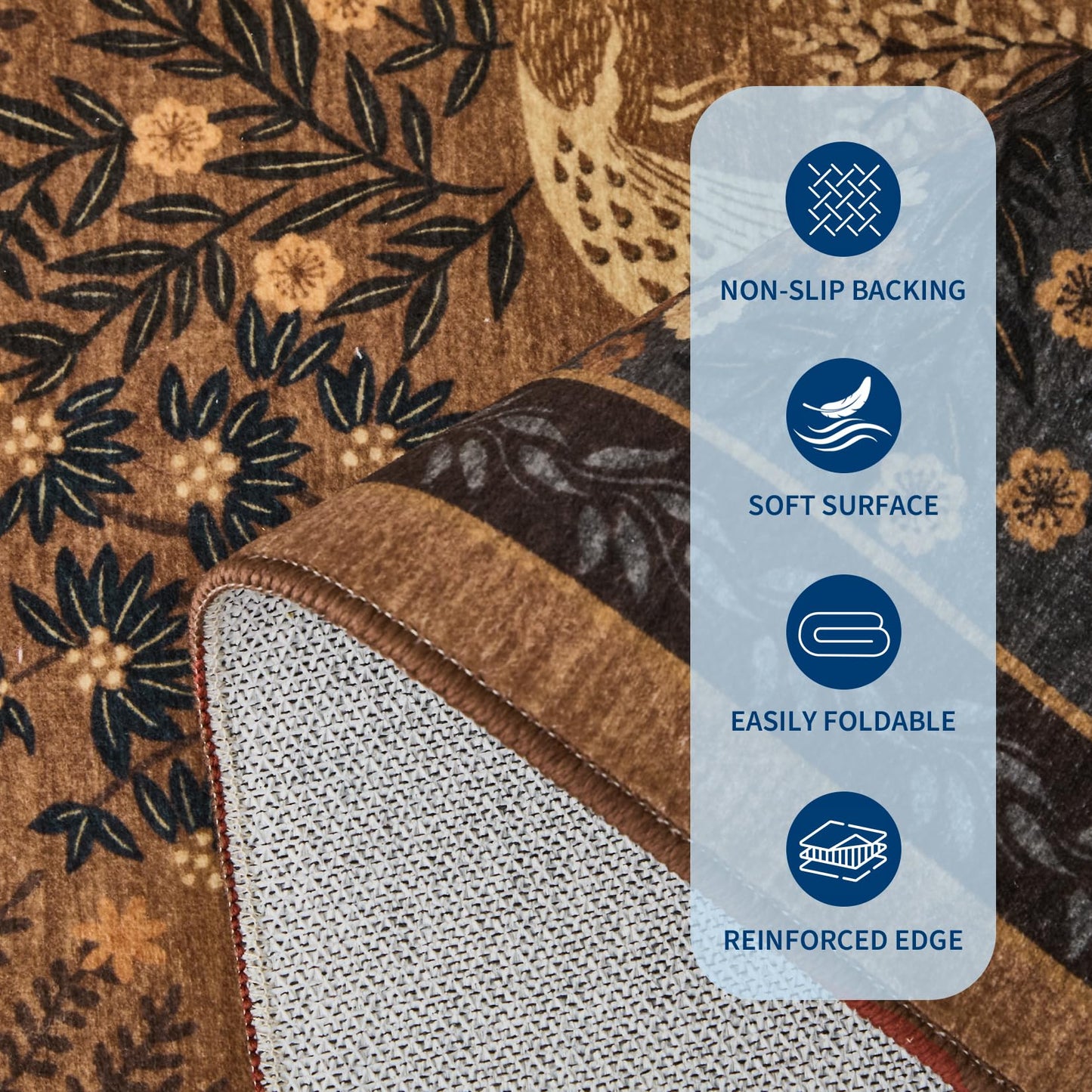 Garvee 5x7 Forest Area Rug Washable Rugs for Living Room, Soft Low Pile Non Slip Peacock Animal Print for Bedroom Farmhouse Throw Rug Indoor Carpet Dining Room Playroom Decor, Terracotta Orange