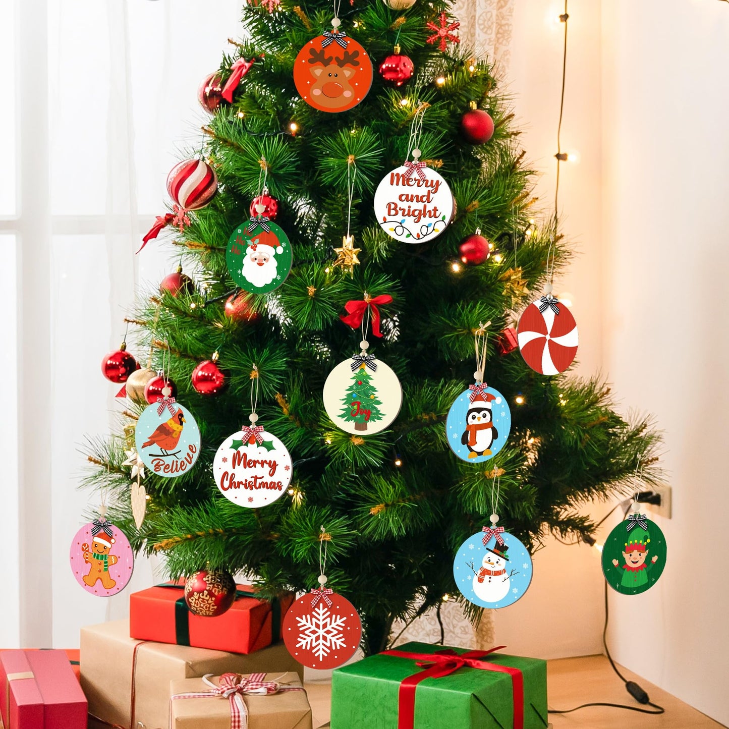 CJiangpo Christmas Gift Card Holder - 12Pcs Wooden Funny Christmas Money Holder Ornament for Cash Gift Card Sleeves Santa Snowman Hanging Decor Xmas Holiday Party Supplies Stocking Stuffers