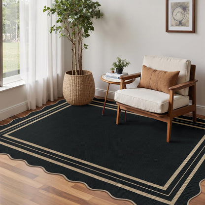 LORWER Modern Easy Jute 4x6 Outdoor Patio Rug, Washable Indoor Black Kitchen Rugs Farmhouse Neutral Non Slip Area Rug for Living Room Backyard Bedroom
