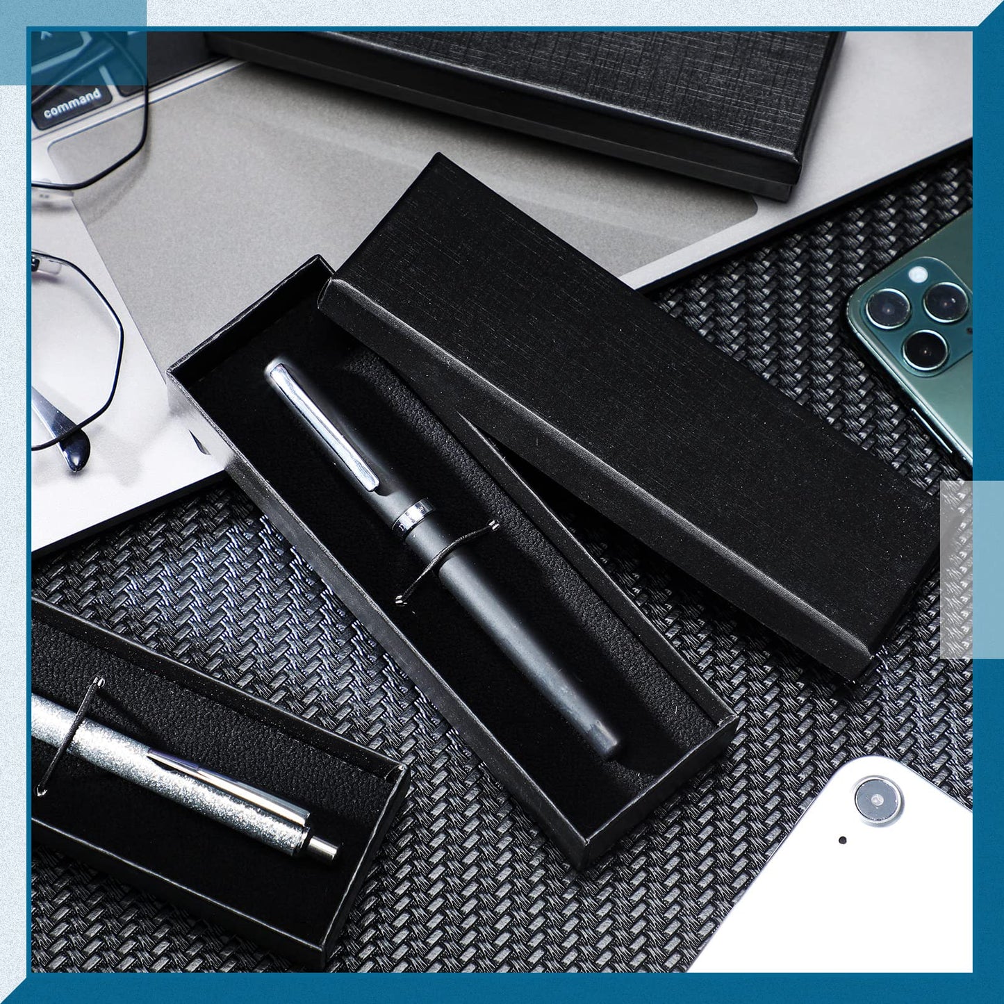 Yexiya 12 Pieces Empty Pen Gift Box with Cushion for Display Pencil Ballpoint Fountain Pen Jewelry Black Cardboard Collection Case for Wedding Business Birthday Souvenir Office Supplies