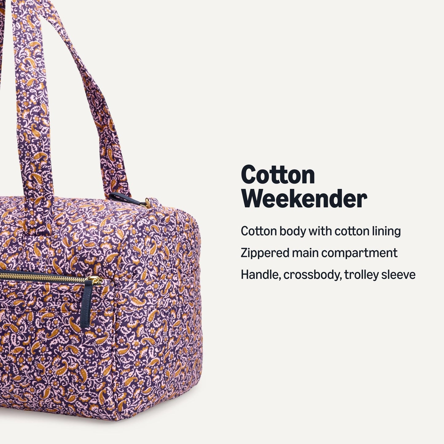 Amazon Essentials Women's Quilted Weekender Duffel Gym Bag with Trolley Sleeve, Navy Paisley, One Size