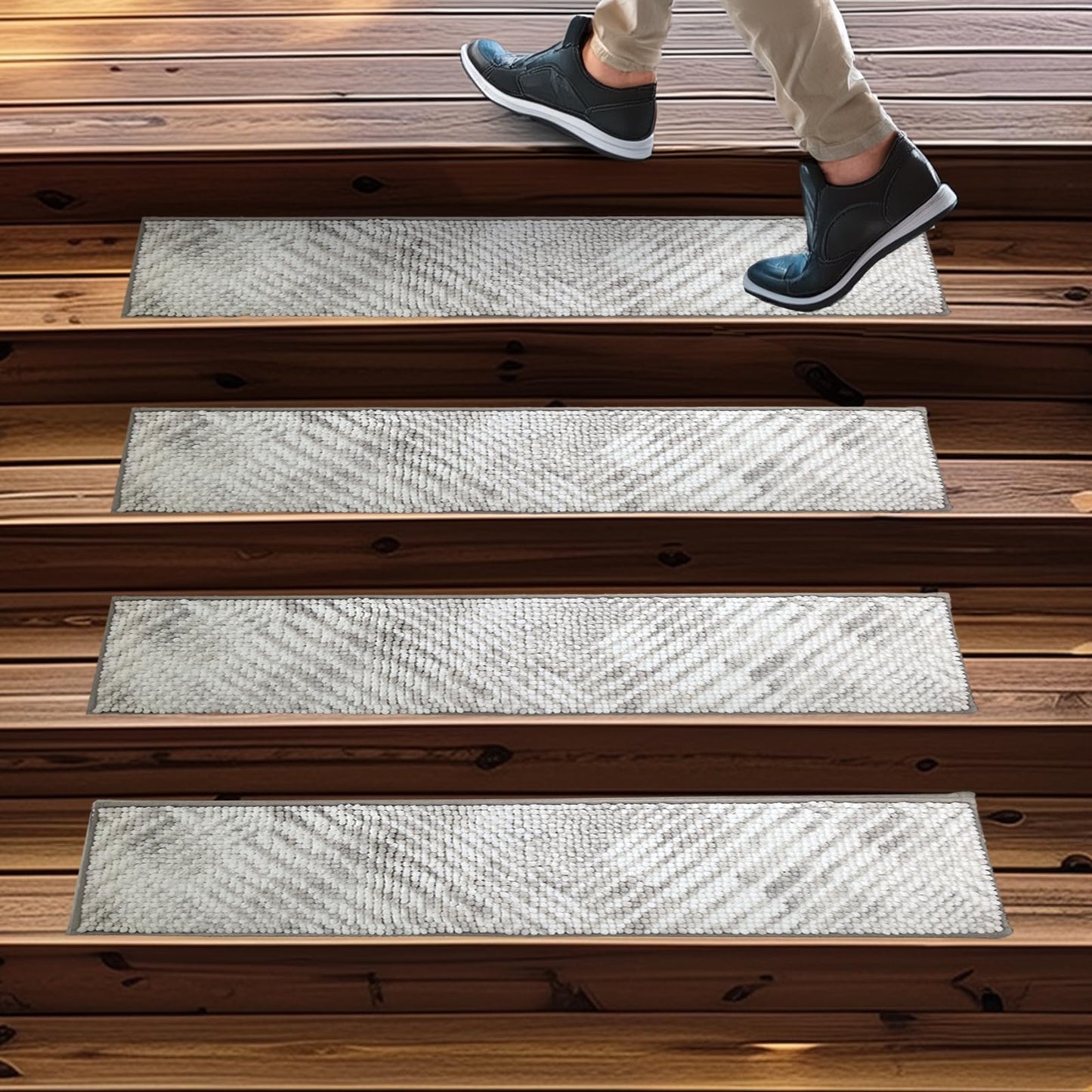 Muddy Mat® Pack of 8 - Soft Chenille Stair Treads Non-Slip Reusable, Super Absorbent Stair Treads for Wooden Steps, Tile & Marble Floor, Easy to Install & Machine Washable - Grid 30'' x 7''