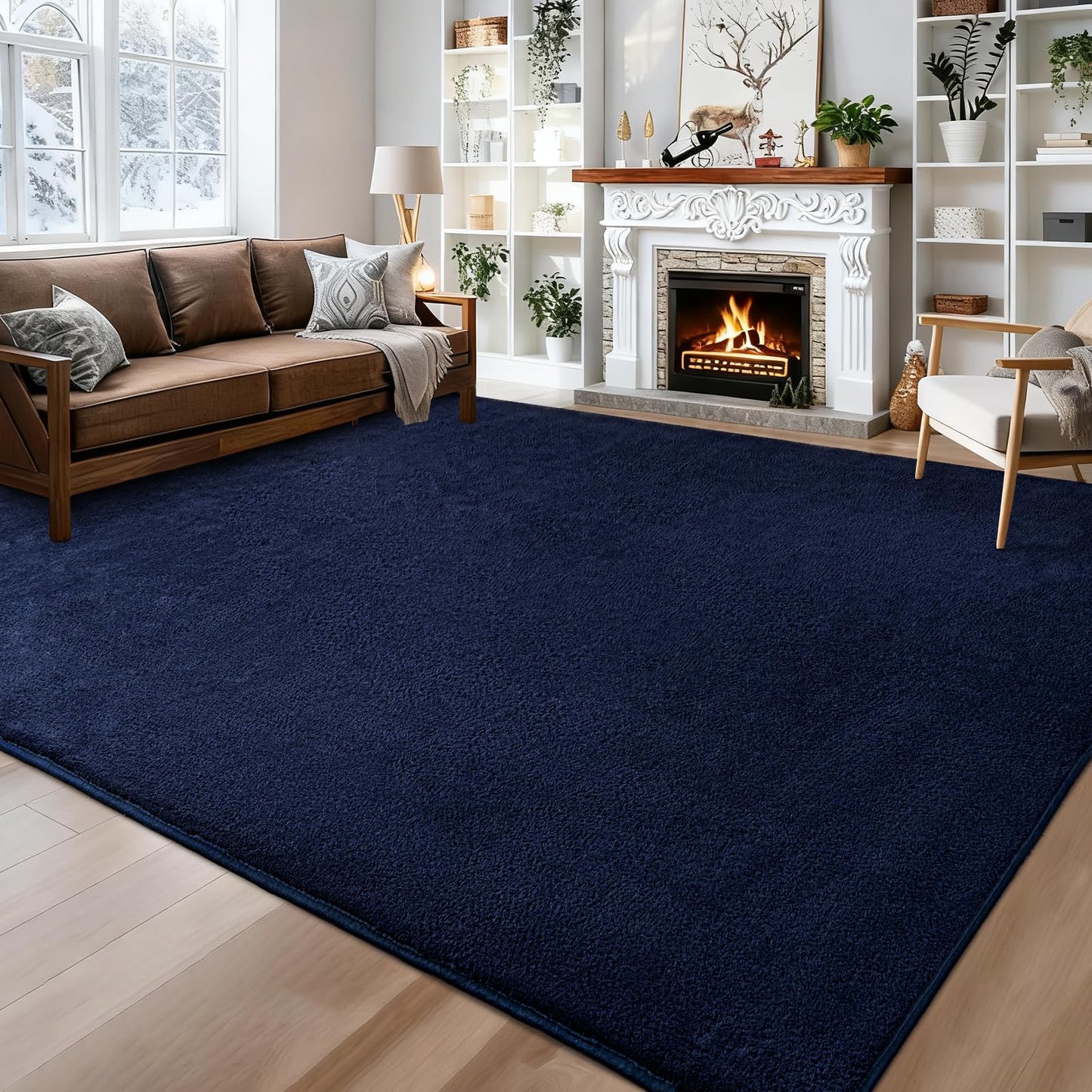 QDUIDU Large Area Rugs for Bedroom Living Room - 5x8 Feet Ultra Soft Navy Blue Rug Thickened with Memory-Foam, Solid Modern Minimalist Carpets for Home Decor, Non-Slip and Comfy Nursery Room Rugs