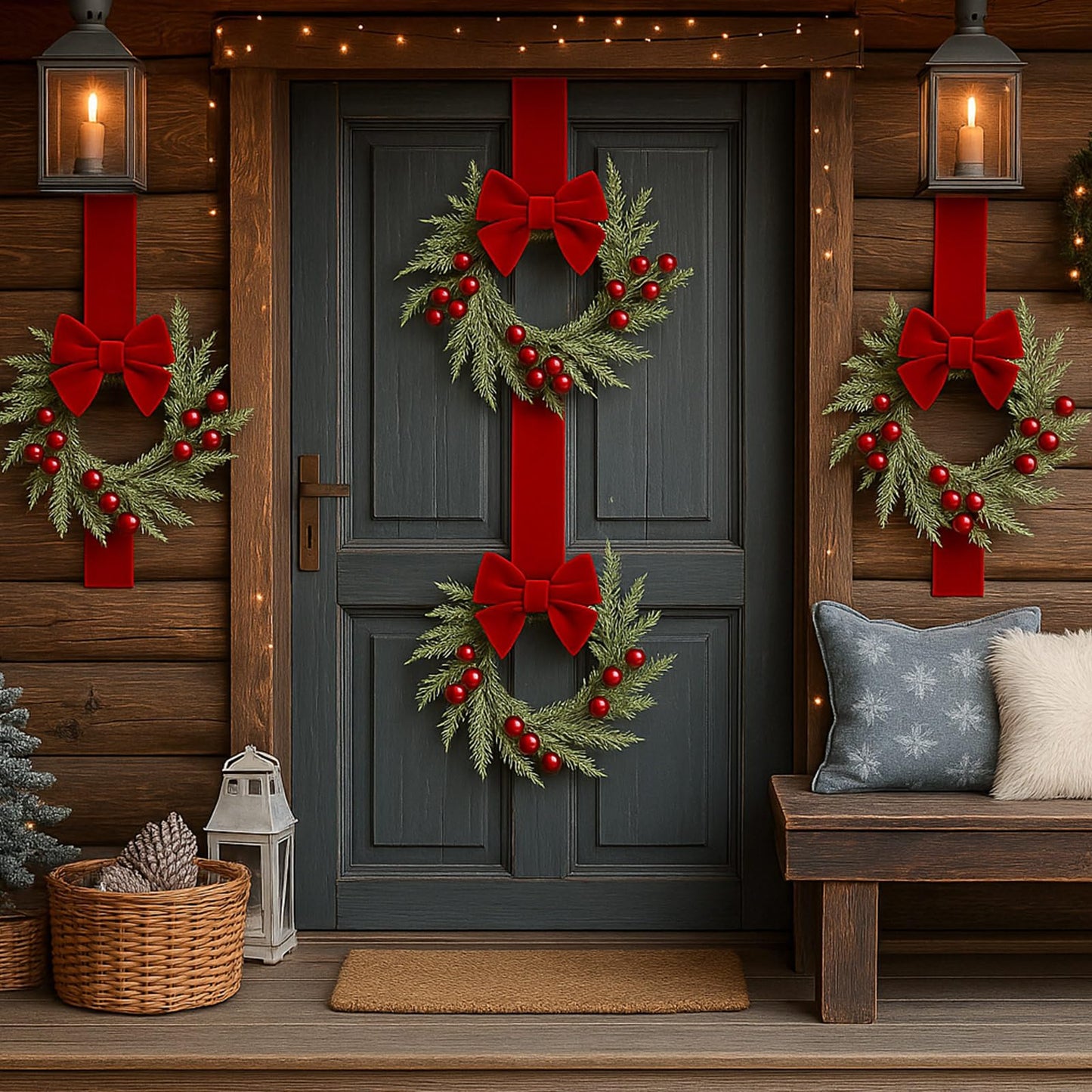4 Pieces 8" Mini Christmas Wreaths - Small for Kitchen Cabinet/Window/Front Door, Artificial Red Berries & Pinecones, Christmas Candle Rings, Table/Farmhouse Decoration (No Ribbon)