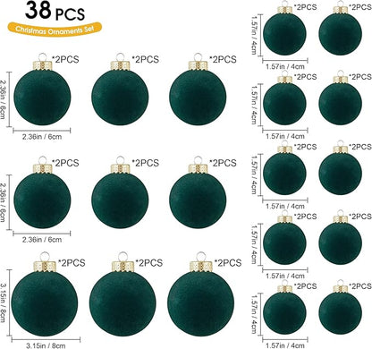 Velvet Christmas Ornaments Set 38Pcs Flocked Shatterproof Christmas Ornaments for Christmas Tree Decorations Xmas Decorative Hanging Christmas Ball Ornaments for Holiday Home Decor