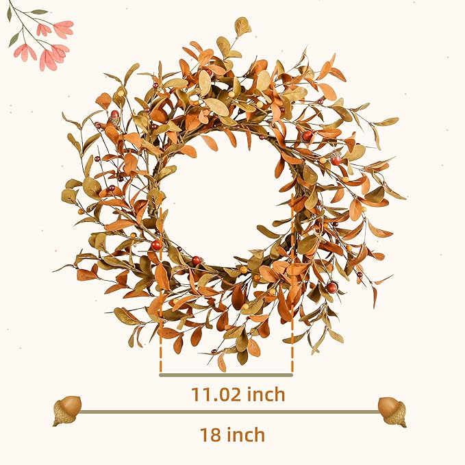 YNYLCHMX 18" Fall Wreaths for Front Door, Artificial Autumn Wreath, Fall Door Wreath with Brown Eucalyptus Leaves for Home Porch Window Wall Farmhouse Decor, Indoor Outdoor, Holiday Decor