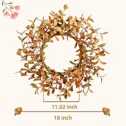 YNYLCHMX 18" Fall Wreaths for Front Door, Artificial Autumn Wreath, Fall Door Wreath with Brown Eucalyptus Leaves for Home Porch Window Wall Farmhouse Decor, Indoor Outdoor, Holiday Decor