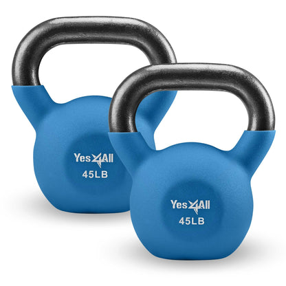 Yes4All Kettlebell, 5-65 LB Neoprene Coated Cast Iron Kettlebells, Wide Grip Handle & Flat Bottom for Swings, Squats, Deadlifts, Push Ups & Full Body Training at Home Gym - Single & Set