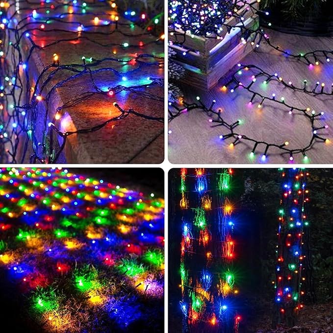 OZS 2PK 240LED 95FT Multicolor Solar String Lights Outdoor Waterproof, Solar String Lights for Outside, Green Wire Solar Tree Lights with 8 Lighting Modes for Xmas Wedding Party Christmas Decorations