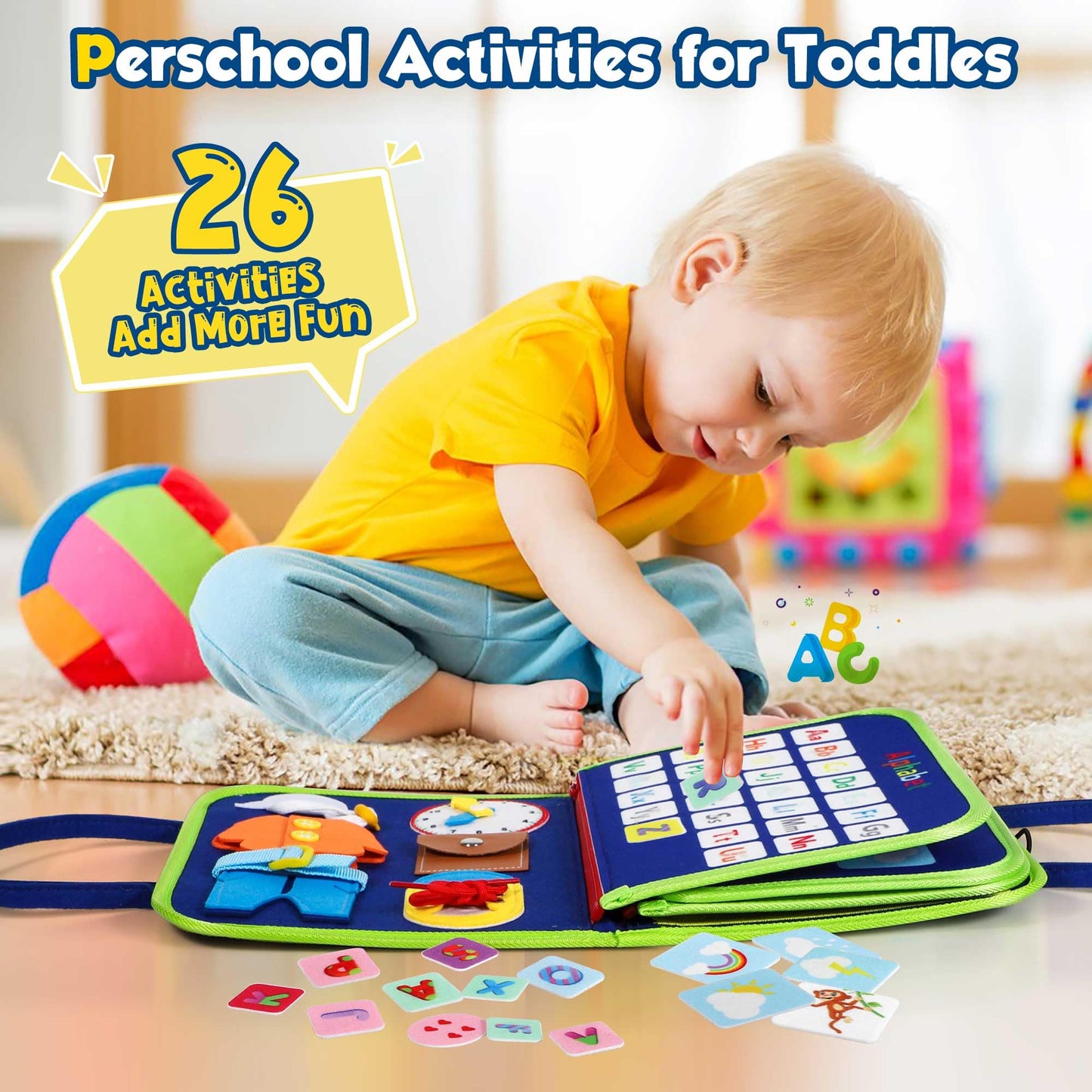 Winblo Toddler Busy Board - Montessori Toys for Toddler Boy Birthday Gift, Educational Learning Sensory Busy Book for Toddler Boys, Toddlers Activities Travel Toys for Airplane Car