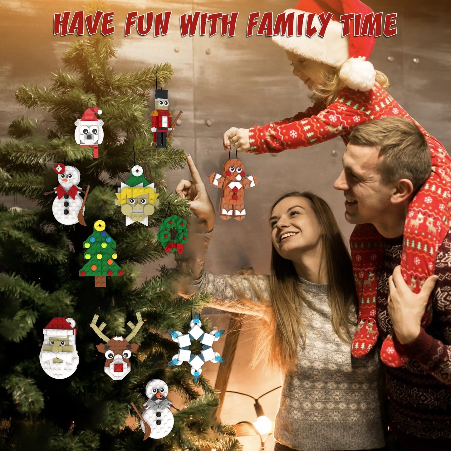 DECMIOX Christmas Ornaments Building Set, 11-in-1 Christmas Tree, Wreath, Santa, Reindeer, Gingerbread, Polar Bear, Snowflake, 2025 Xmas Holiday Stocking Stuffer Toys Gifts for Kids Boys Girls
