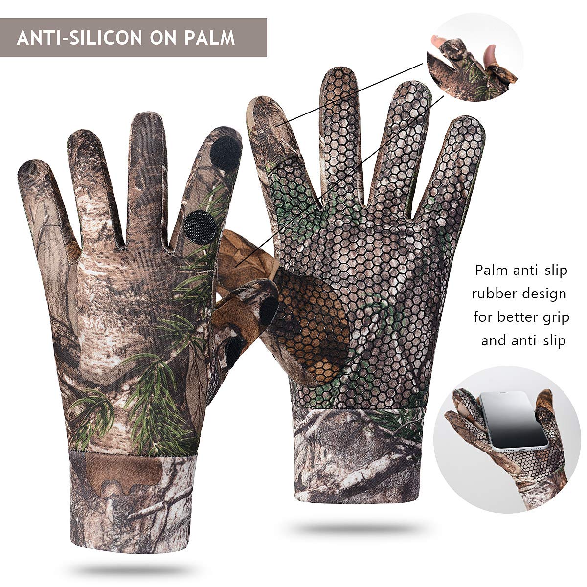 EAmber Camouflage Hunting Gloves Full Finger/Fingerless Gloves Pro Anti-Slip Camo Glove Archery Accessories Hunting Outdoors (M) (L) (L)