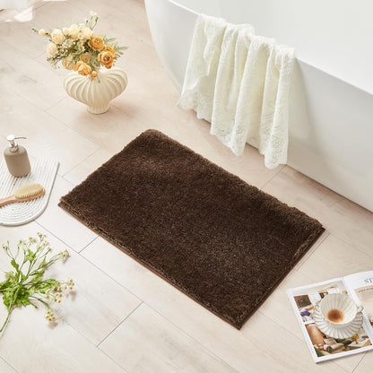 CozeCube Upgraded Shaggy Bath mat for Bathroom Non Slip 20" X 32", Super Soft Quick Dry Bath Rugs, Fluffy Plush Bathroom Rugs Machine Washable, Dark Brown