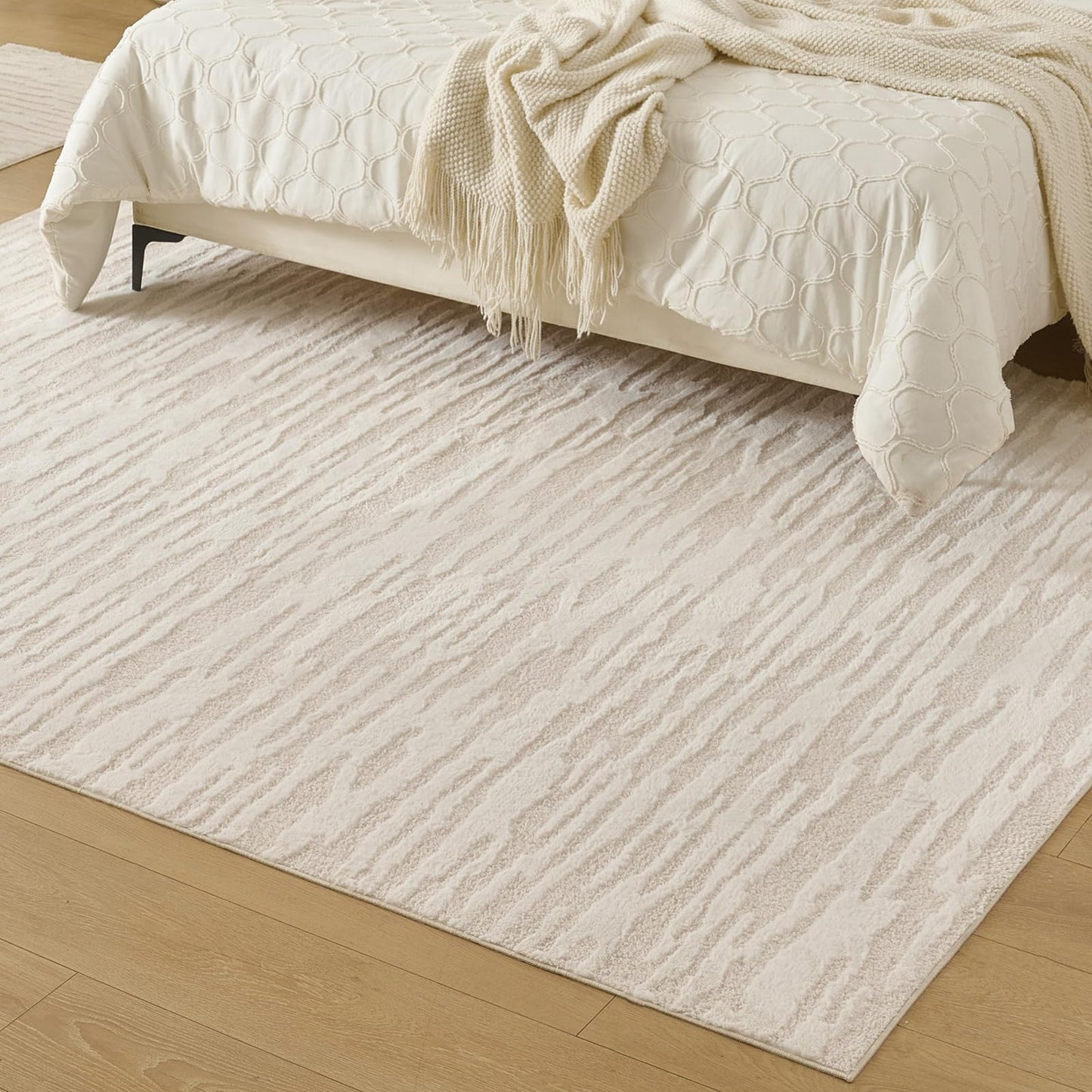 Raygomi Textured High-Low Striped Area Rug for Living Room Bedroom, Modern, Wabi-Sabi, Minimalist, Japandi, Neutrel, Washable Soft Cozy 6 * 8 feet
