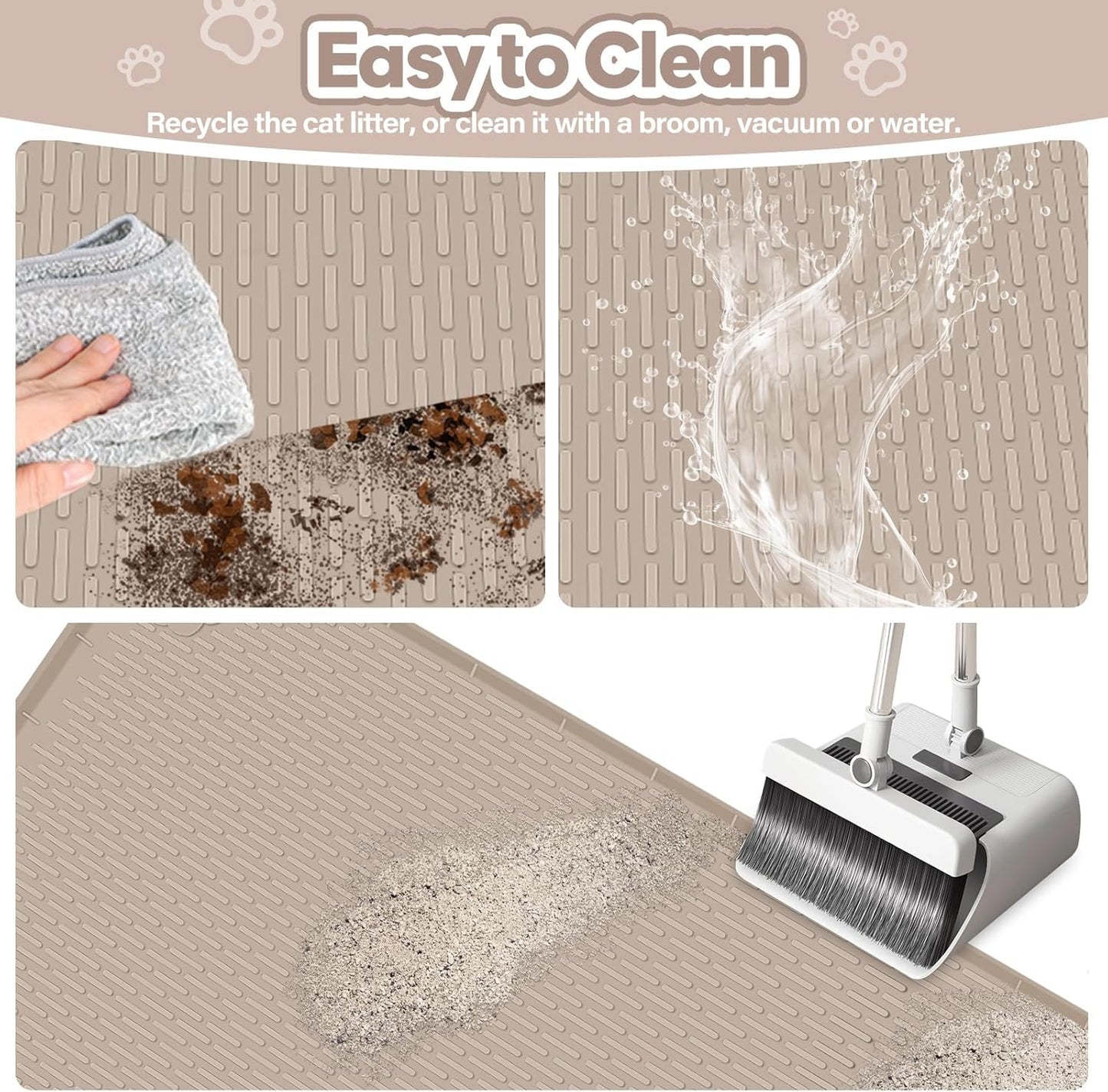 Kalolary Cat Litter Mats, 40" x 28" Extra Large Silicone Cat Mat for Litter Box, Easy to Clean Kitty Litter Trapping Mat, Soft on Kitty Paws, Waterproof, Urine-Proof Kittys Litter Mats for Floor,Khaki