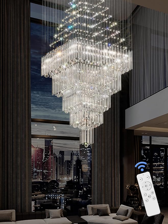 D40''X H80'' Extra Large Chandeliers for High Ceilings Crystal Raindrop Gold Chandeliers Large Villa Chandelier Entrance Foyer Square Ceiling Light LED Dimmable 2700K-6000K 16 led bulbs include