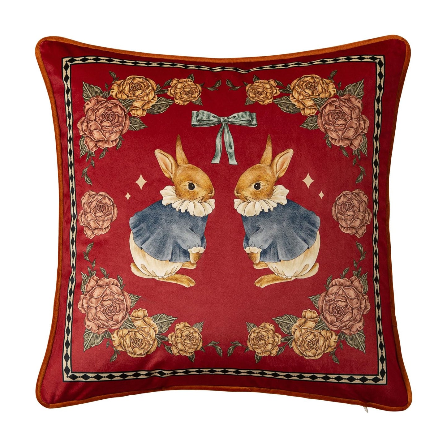 Livebee Bunny Floral Red Pillow Cover Decorations, Velvet Euro Sham Covers Decorative Throw Pillow Covers 18x18 for Couch Sofa Bed Home Decor