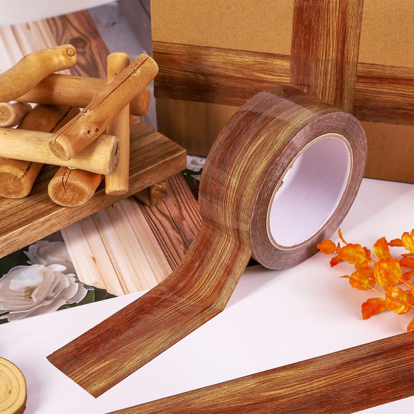 Whaline 109 Yard Wood Grain Packing Tape Brown Decorative Gift Wrapping Tape for Small Business DIY Crafts Box Carton Decor