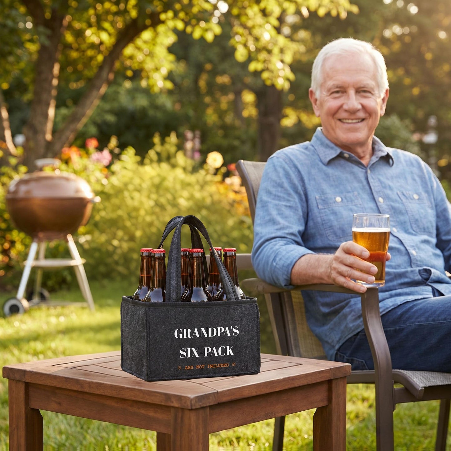 Funny Gifts for Grandpa, Grandpa Beer Carrier Felt Bottle Tote, Father’s Day Birthday Gift for Dad, Reusable Drink Caddy for Camping, BBQ, Picnic, and Party