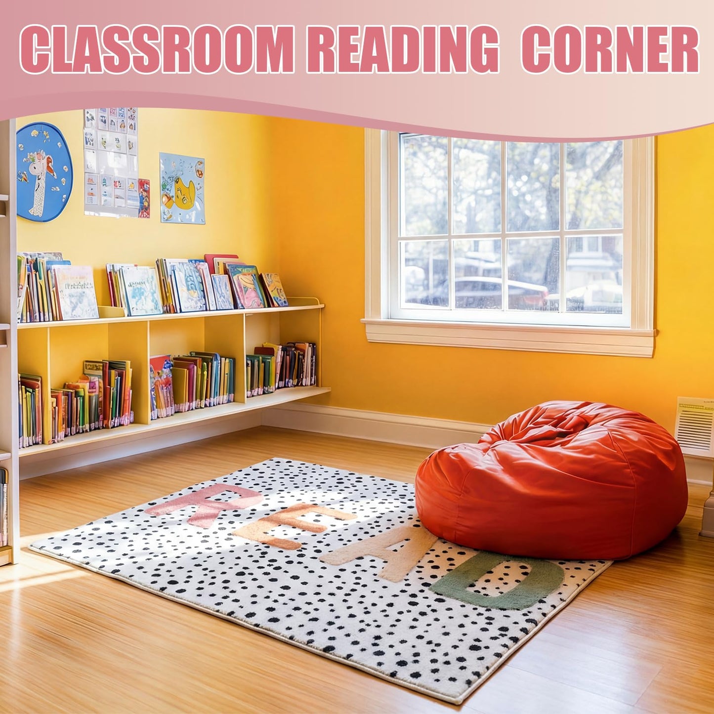 Dunzy Boho Classroom Read Rug 47x39 Inch Reading Corner Rug Back to School Decor Soft Pastel Anti Skid Read Carpets for Back to School Classroom Library Preschool Nursery Daycare Playroom