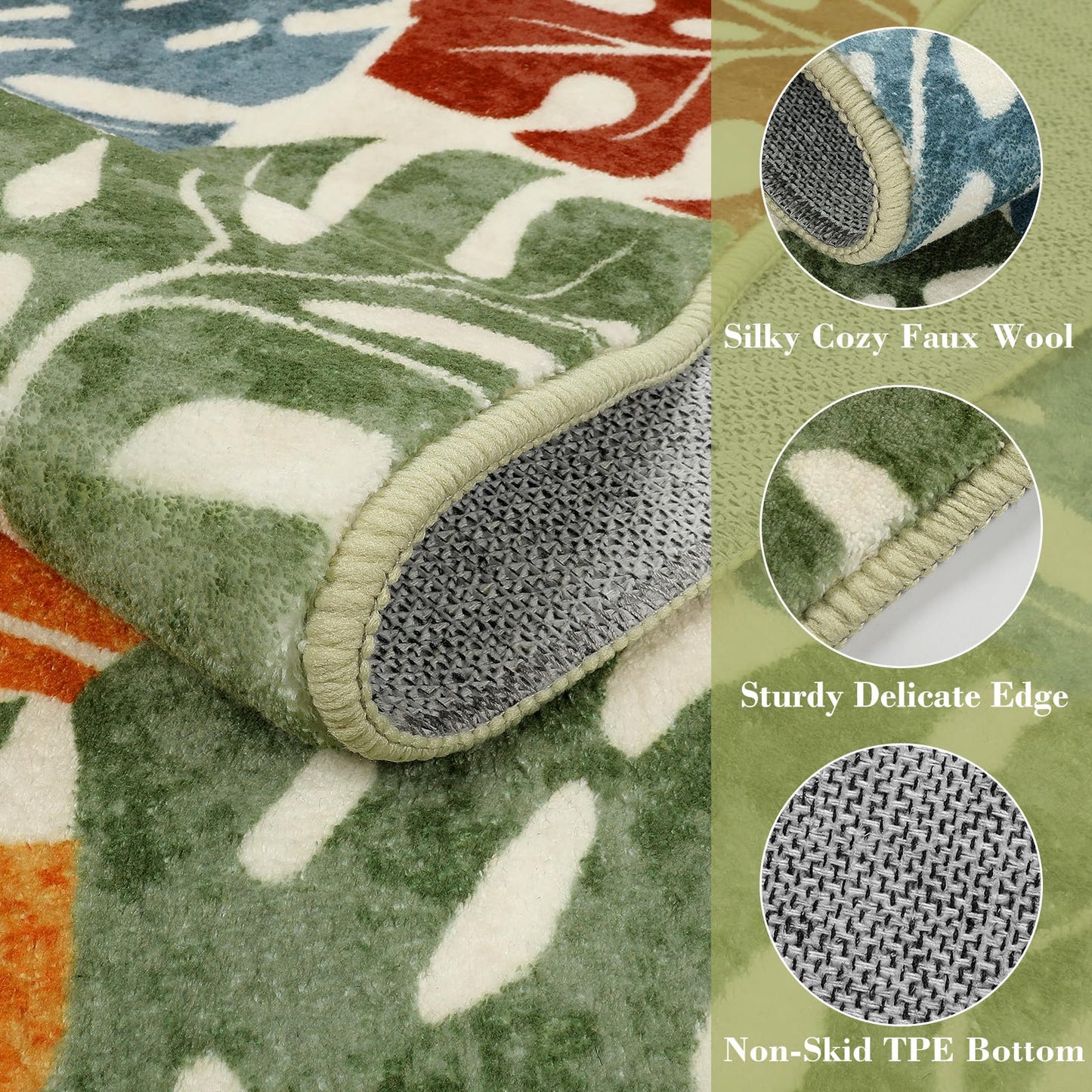 Wonnitar Tropical Washable Runner Rug 2x6, Non-Slip Colorful Leaf Runner Rugs for Kitchen, Low Pile Coastal Soft Bathroom Carpet Floor Throw Mat for Laundry Room Entrance Hallway
