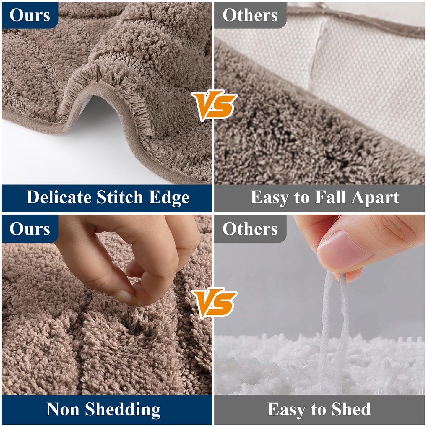 Ileading Bathroom Rugs Sets 5 Piece, Ultra Soft Absorbent Bath Mat for Bathroom, Non Slip Washable Bath Rug Set with Toilet Cover, Plush Bath Runner and U-Shaped Contour Toilet Rug, Coffee