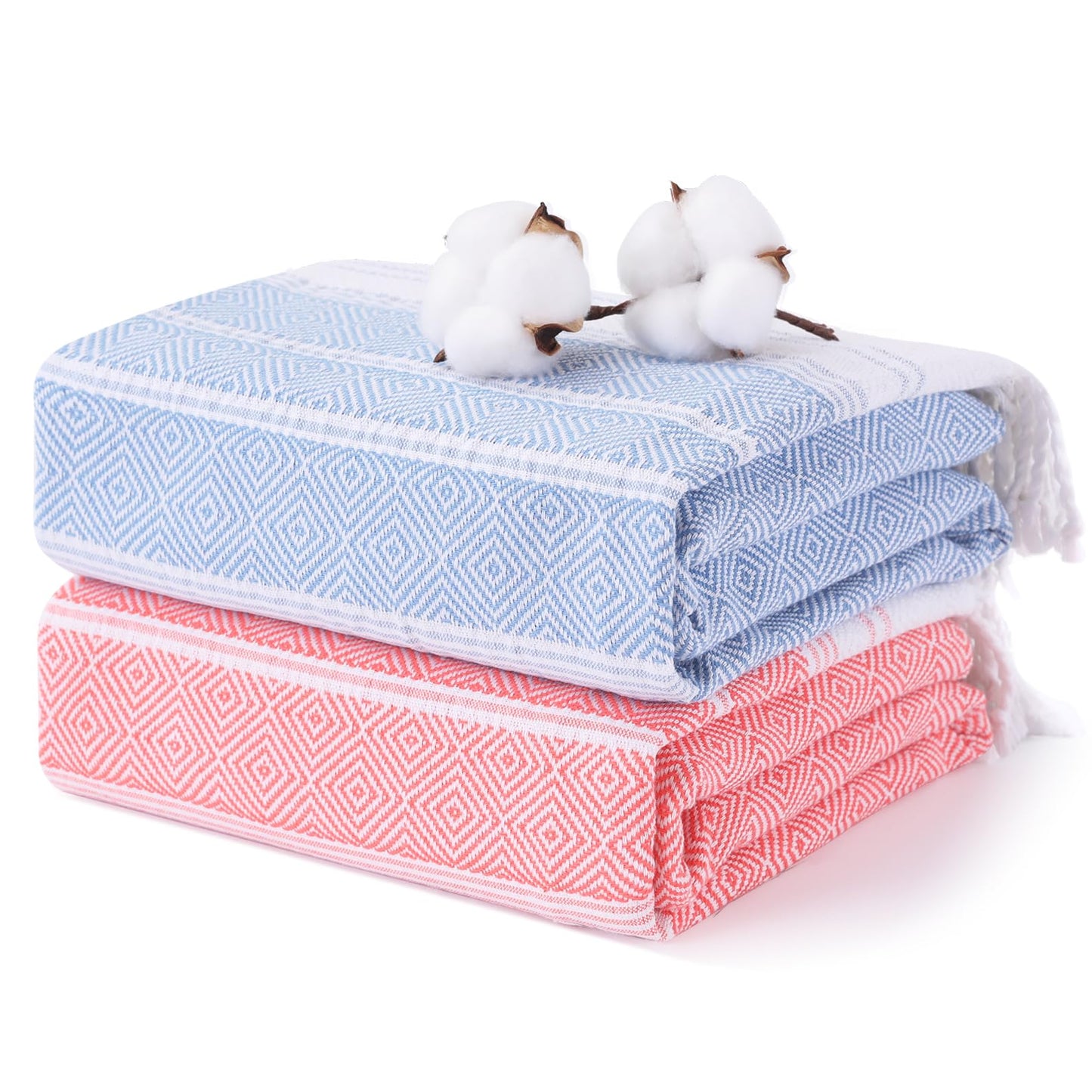 2 Packs Cotton Turkish Beach Towels Quick Dry Sand Free Soft Absorbent Extra Large Xl Big Blanket Adult Oversized Bath Pool Swim Towel Thin Lightweight Sandless Fast Drying Compact No Sand Packable