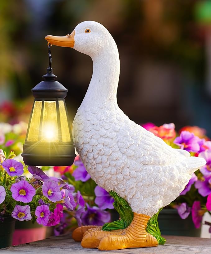Goose Statues for Garden Decor: Outdoor Figurines Sculpture with Lantern for Yard Porch Lawn Patio Balcony - Gifts for Mom Grandma