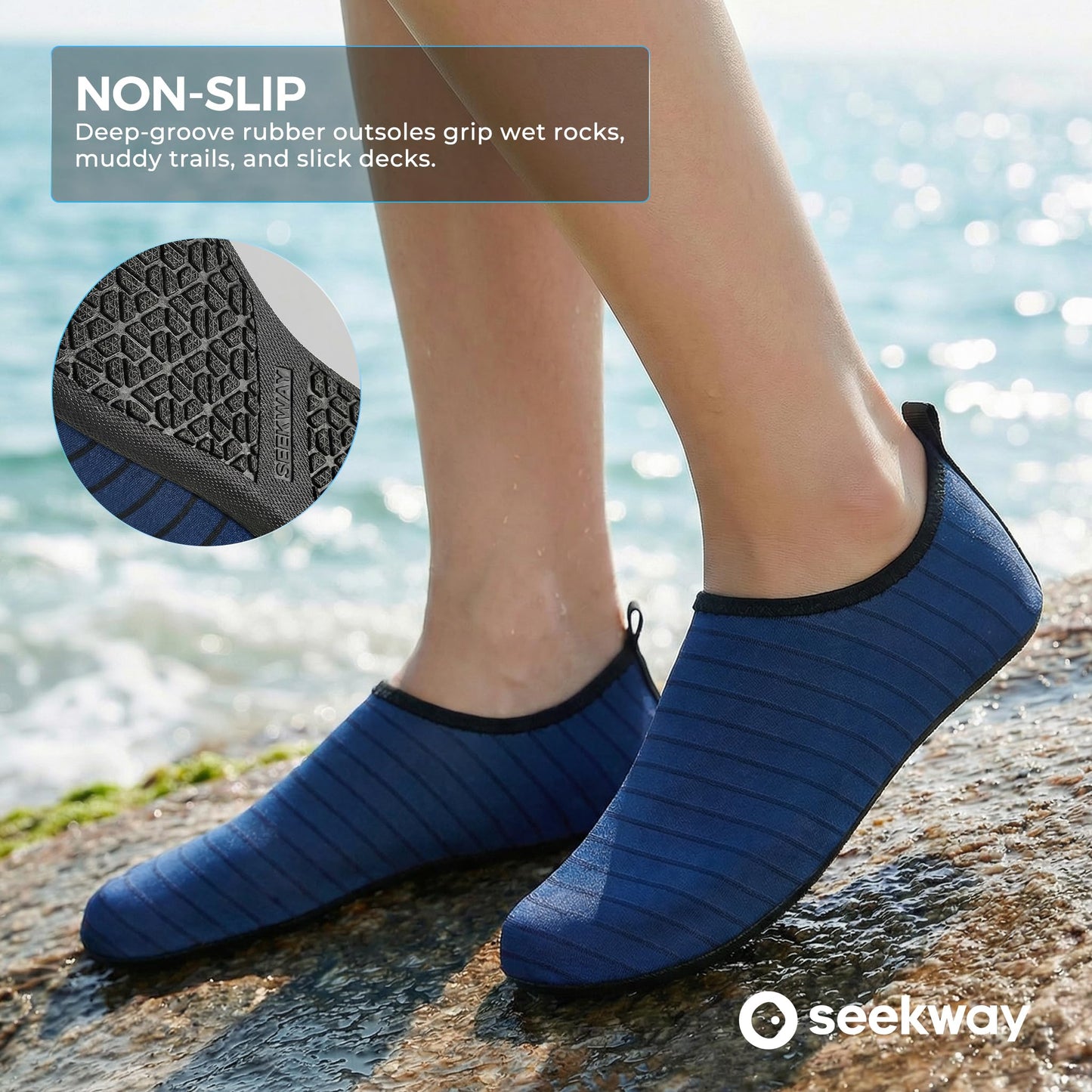 SEEKWAY Water Shoes Quick-Dry Aqua Socks Barefoot Non Slip for Beach Swim Yoga Pool Lake Surf Women Men Blue SK002(U)